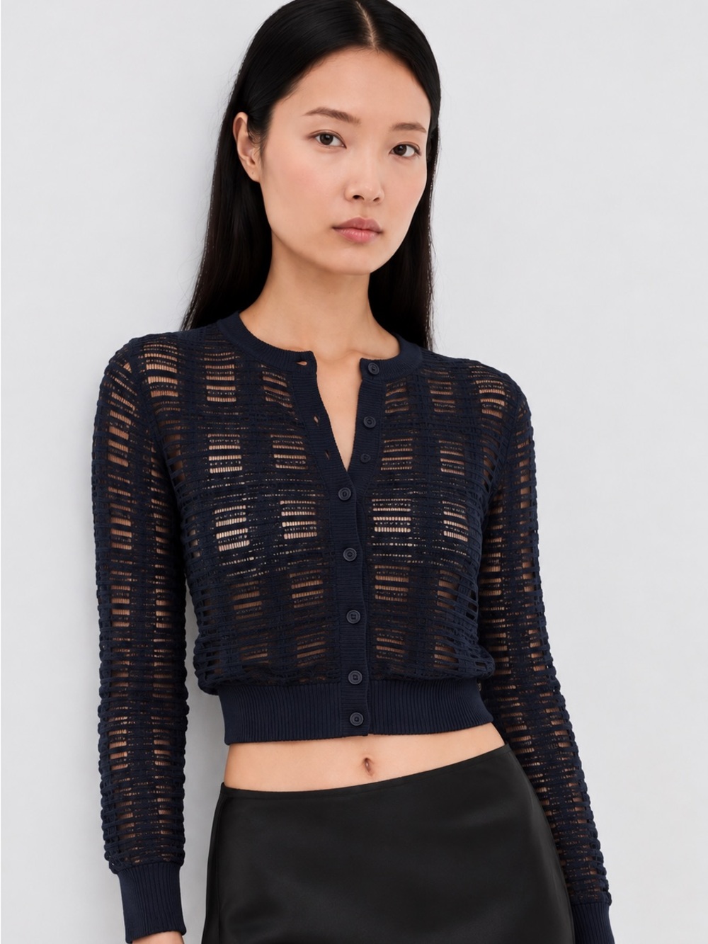 M Missoni Navy Pointelle Knit Cardigan Cropped Excellent 38 IT / 2 US